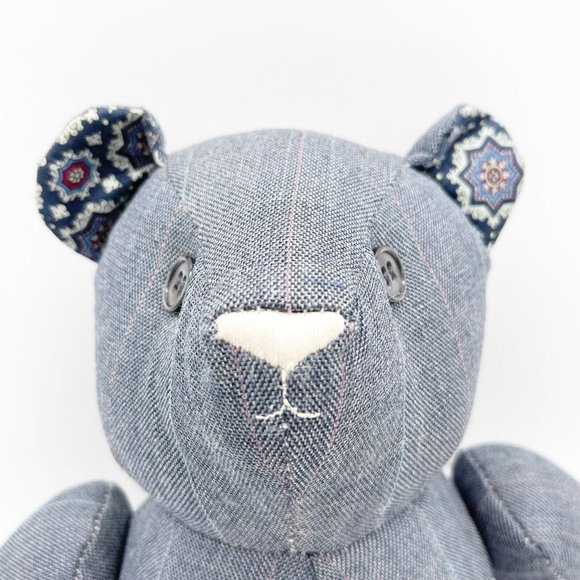 Vintage Handmade Jointed Teddy Bear Pinstripe Paisley Pattern Daddy Bear Inc Tag - Picture 2 of 12